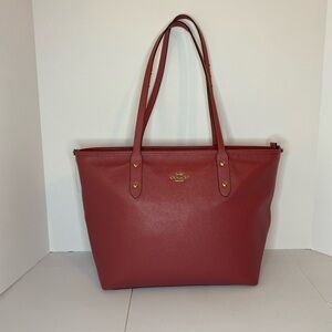 Coach Dusty Rose Pebbled Leather Tote F58846 Pink Zip Shoulder Bag